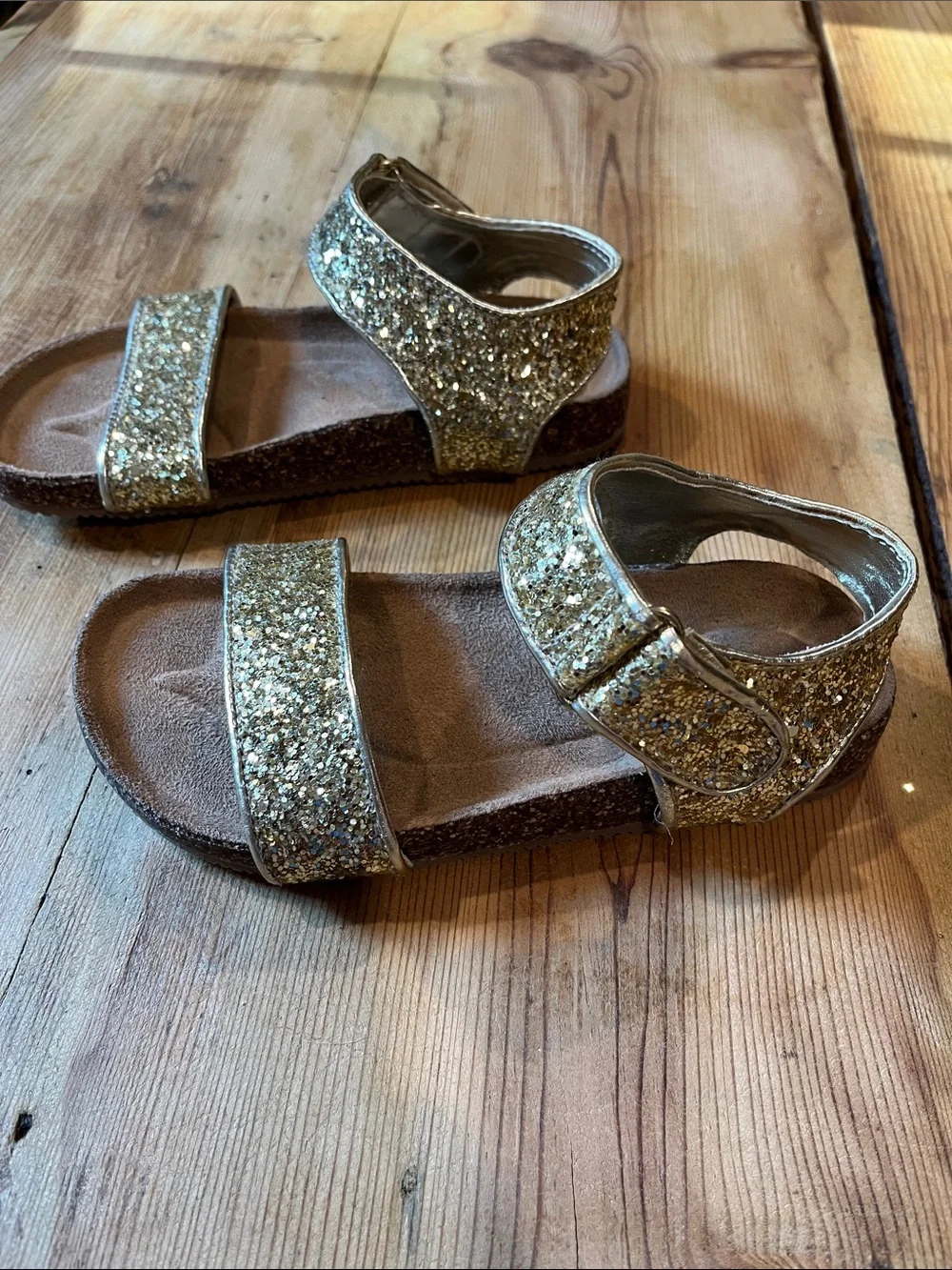 CREWCUTS Toddler 11 Gold Glitter Strappy Sandals